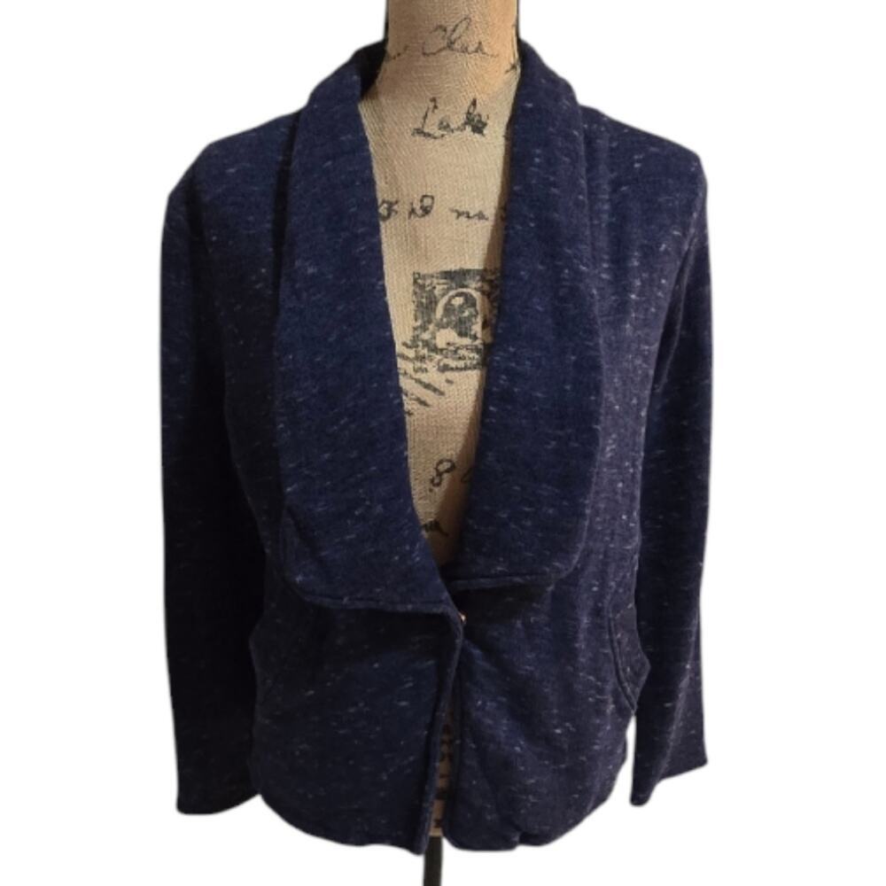 Caslon Blue Heathered Sweatshirt Shawl‎ Collar Blazer Jacket Size Small